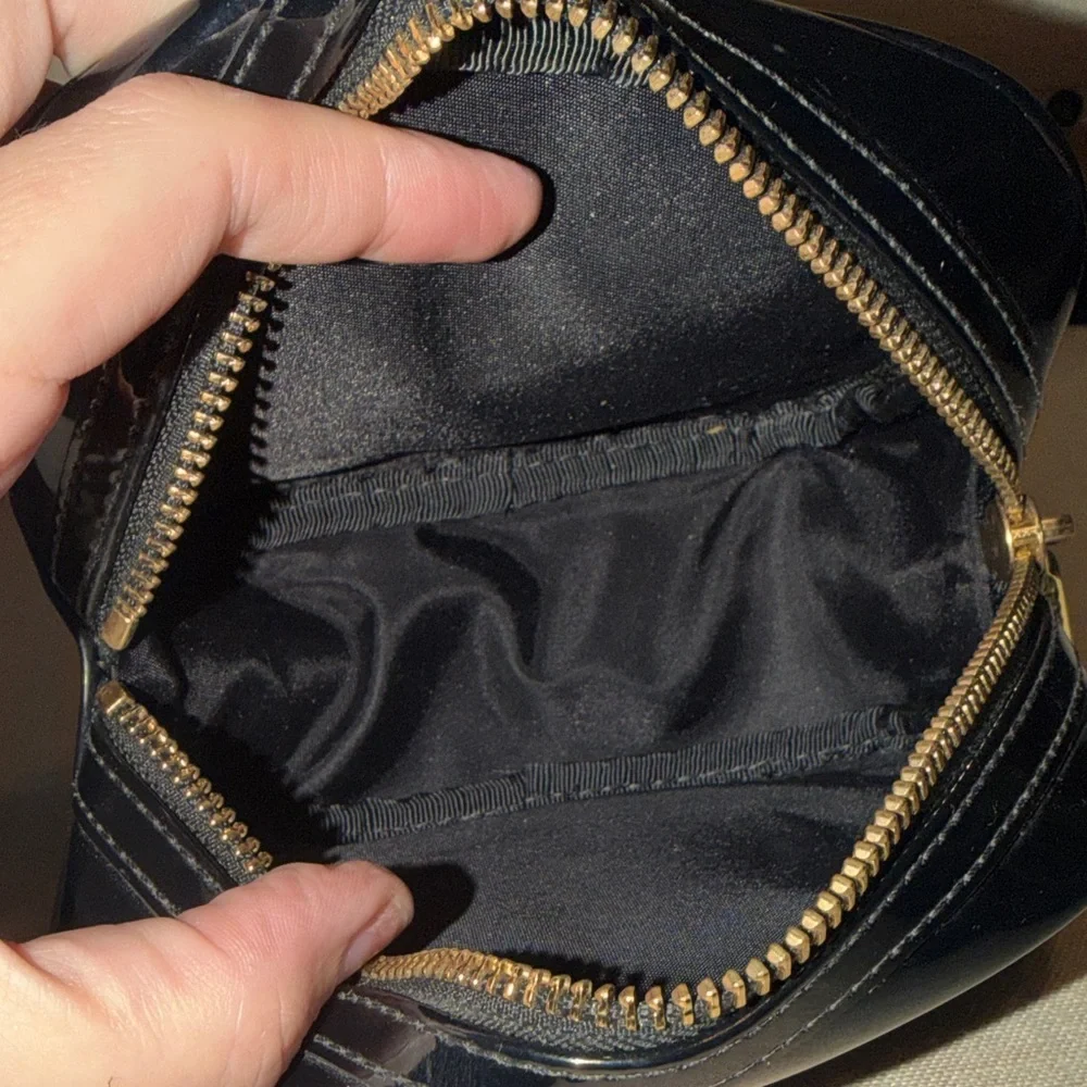 Tory Burch Small Black Patent Leather Cosmetic Bag